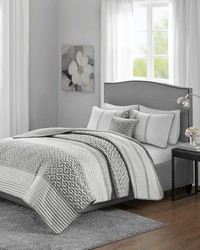 Bennett 4 Piece Jacquard Quilt Set with Throw Pillow Grey Full Queen by   