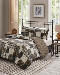 Timber 3 Piece Reversible Printed Quilt Set Black Brown King by   