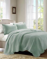 Tuscany 3 Piece Reversible Scalloped Edge Quilt Set Seafoam Full Queen by   