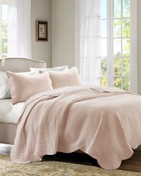 Tuscany 3 Piece Reversible Scalloped Edge Quilt Set Blush King by   