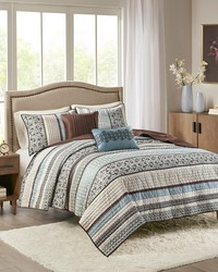 Princeton 5 Piece Jacquard Quilt Set with Throw Pillows Blue Full Queen by   