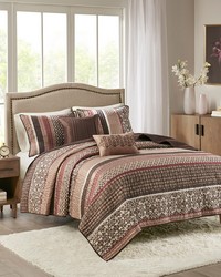 Princeton 5 Piece Jacquard Quilt Set with Throw Pillows Red Full Queen by   