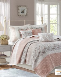 Dawn 6 Piece Cotton Percale Quilt Set with Throw Pillows Blush Full Queen by   