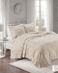 Sabrina 3 piece Tufted Cotton  bedspread  set Taupe Full Queen by   