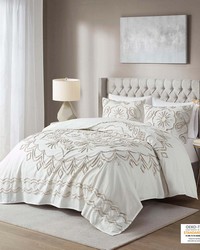 Violette 3 Piece Tufted Cotton Chenille  Coverlet Set Ivory Taupe Full Queen by   