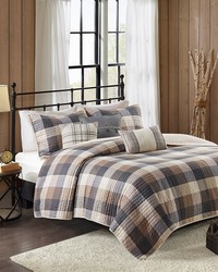 Ridge 6 Piece Printed Herringbone Quilt Set with Throw Pillows Neutral Full Queen by   