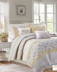 Dawn 6 Piece Cotton Percale Quilt Set with Throw Pillows Yellow Full Queen by   