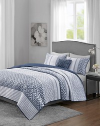 Bennett 4 Piece Jacquard Quilt Set with Throw Pillow Navy Full Queen by   