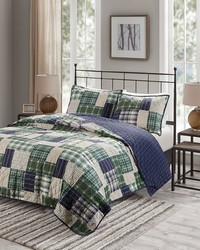 Timber 3 Piece Reversible Printed Quilt Set Green   Navy King by   