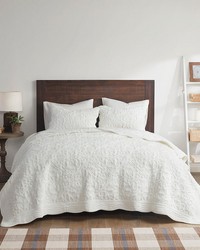 Aster 3 Piece Embroidered Faux Fur Coverlet Set Ivory Full Queen by   