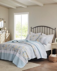 Violet 3 Piece Cotton Quilt Set Blue Yellow Full Queen by   