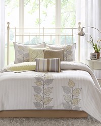 Caelie 6 Piece Embroidered Quilt Set with Throw Pillows Yellow King by   