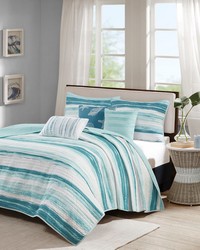 Marina 6 Piece Printed Quilt Set with Throw Pillows Aqua Full Queen by   