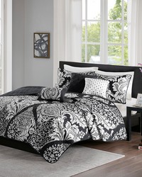 Vienna 6 Piece Printed Cotton Quilt Set with Throw Pillows Black Full Queen by   