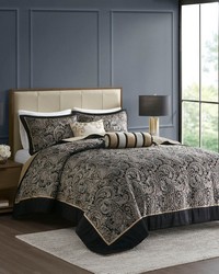 Aubrey 5 Piece Jacquard Bedspread Set with Throw Pillows Black Queen by   