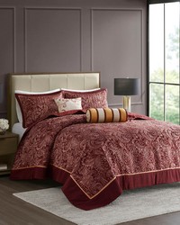 Aubrey 5 Piece Jacquard Bedspread Set with Throw Pillows Burgundy Queen by   