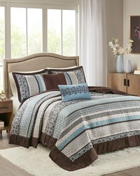 Princeton 5 Piece Reversible Jacquard Bedspread Set Blue Queen by   