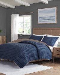 Franklin 3 Piece Crinkled Microfiber Quilt Set Navy Full Queen by   