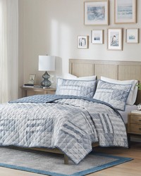 Graham 3 Piece Jacquard Patchwork Quilt Set Blue Full Queen by   