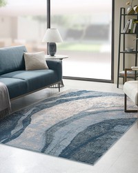 Grace Abstract Wave Area Rug Blue by   