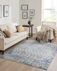 Hannah Moroccan Global Woven Area Rug Blue Cream by   