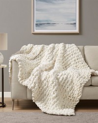 Chenille Chunky Knit Throw Ivory by   