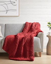 Chunky Double Knit Handmade Throw Red by   