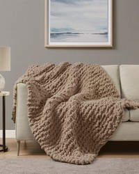 Chenille Chunky Knit Throw Brown by   