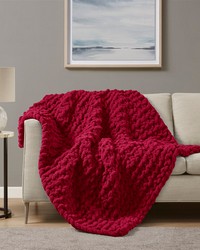 Chenille Chunky Knit Throw Red by   