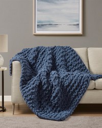 Chenille Chunky Knit Throw Navy Blue by   