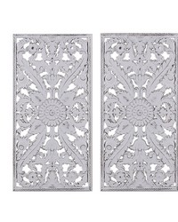 Botanical Panel Distressed Carved Wood 2piece Wall Decor Set White by   