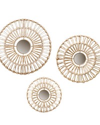 Ella Round Natural Fiber and Mirror 3piece Wall Decor Set Neutral by   