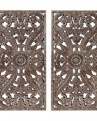 Botanical Panel Distressed Carved Wood 2piece Wall Decor Set Bronze by   