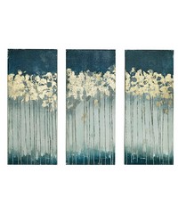 Midnight Forest Gold Foil Abstract 3piece Canvas Wall Art Set Teal by   