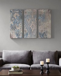 Weathered Damask Walls Printed Linen 3 Piece Set Blue by   