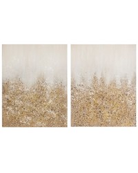 Golden Glimmer Heavily Embellished 2piece Canvas Wall Art Set Gold by   