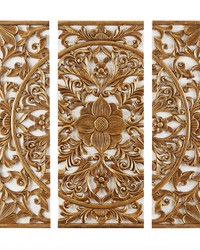 Gold Medallion Triptych 3piece Dimensional Resin Canvas Wall Art Set Gold by   