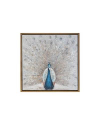 Gilded Peacock Gold Foil and Hand Embellished Framed Canvas Wall Art Blue Neutral by   