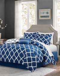 Merritt 7 Piece Comforter Set with Cotton Bed Sheets Navy Twin by   