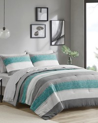 Jaxon Stripe Comforter Set with Bed Sheets Aqua Grey Queen by   