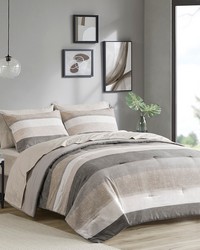 Jaxon Stripe Comforter Set with Bed Sheets Taupe Grey Queen by   