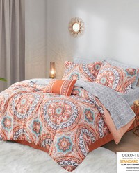 Serenity 9 Piece Comforter Set with Cotton Bed Sheets Coral Full by   