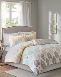 Central Park 7 Piece Comforter Set with Cotton Bed Sheets Yellow Aqua Twin by   