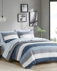 Jaxon Stripe Comforter Set with Bed Sheets Blue Grey Queen by   