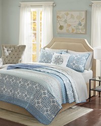Sybil 6 Piece Quilt Set with Cotton Bed Sheets Blue Twin by   