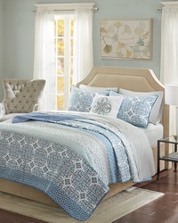 Sybil 8 Piece Quilt Set with Cotton Bed Sheets Blue Queen by   