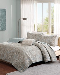 Ronan 4 Piece Cotton Quilt Set with Throw Pillow Blue Full Queen by   