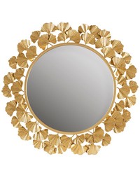 Eden Gold Gingko Leaf Round Wall Mirror 30.5in Gold by   