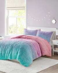 Primrose Ombre Shaggy Faux Fur Comforter Set Purple Multi Full Queen by   