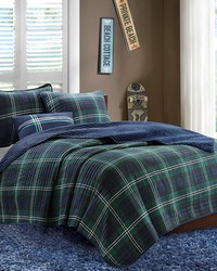 Brody Reversible Quilt Set with Throw Pillow Blue Full Queen by   